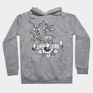 "LOVE KILLS" PRAYING MANTIS TATTOO STYLE - GREY Hoodie